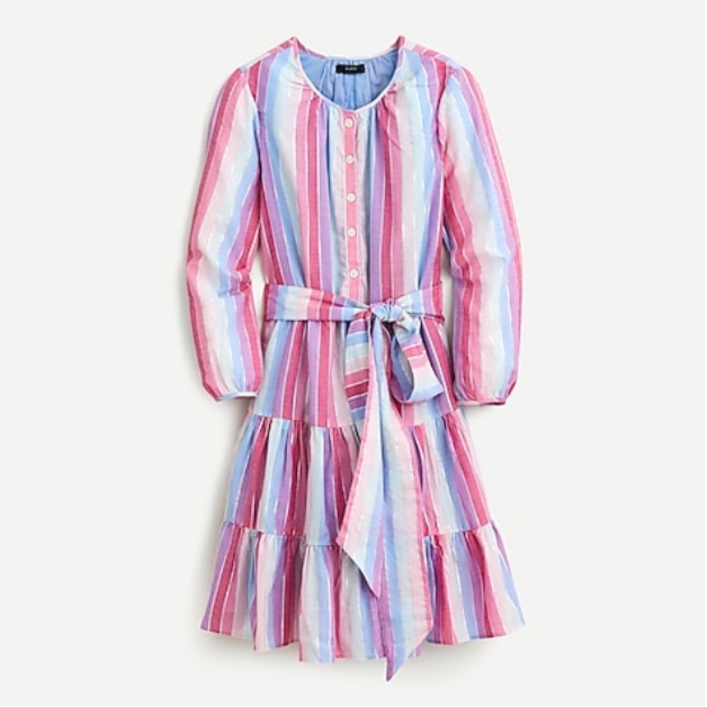 J. Crew Belted Button Up Dress in Pastel Stripe